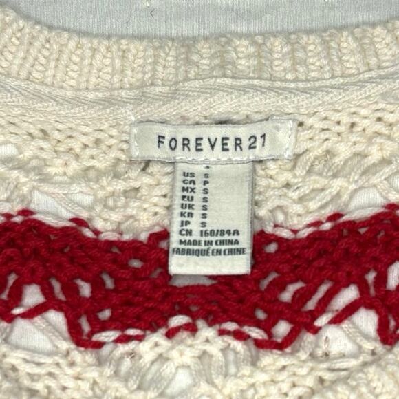 Forever 21 Open Knit Crew Neck Pullover Sweater Women's S | Red White Stripe - Picture 5 of 10